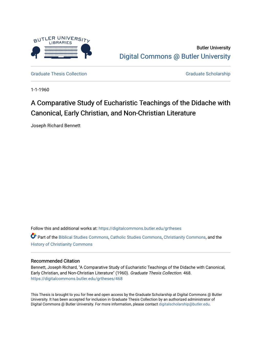 A Comparative Study of Eucharistic Teachings of the Didache with Canonical, Early Christian, and Non-Christian Literature