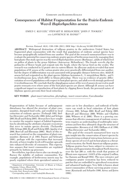 Consequences of Habitat Fragmentation for the Prairie-Endemic Weevil Haplorhynchites Aeneus