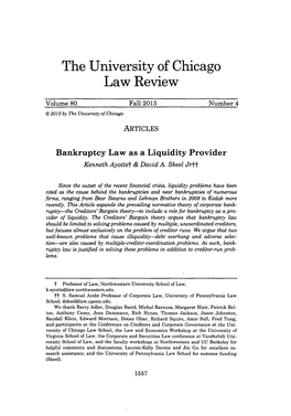 Bankruptcy Law As a Liquidity Provider Kenneth Ayottet & David A