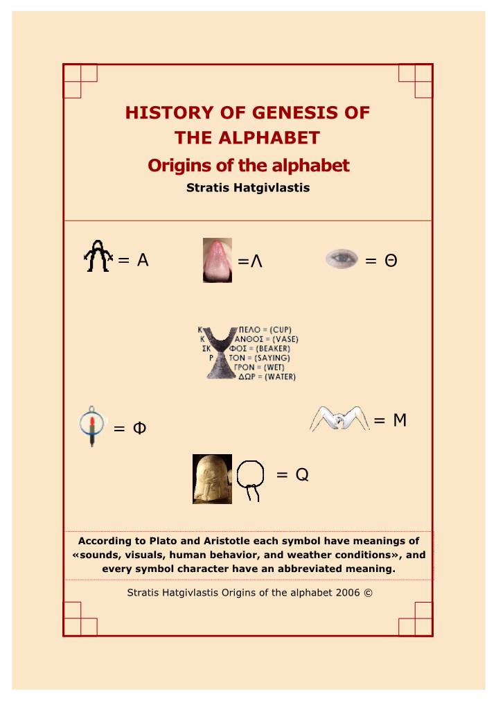 A = Φ = Μ = Q = Θ Origins of the Alphabet HISTORY OF