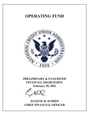 NCUA Operating Fund Preliminary and Unaudited Financial Highlights