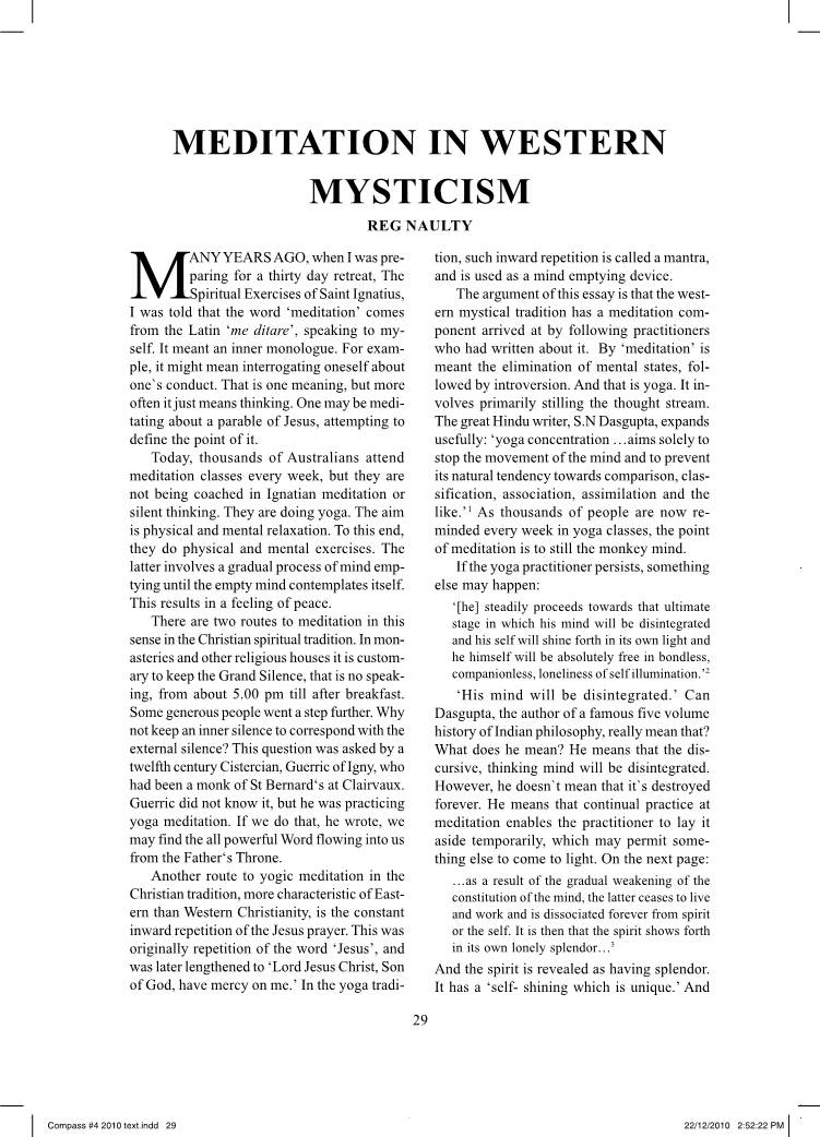 Meditation in Western Mysticism Reg Naulty