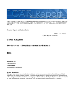 2012 Food Service – Hotel Restaurant Institutional United Kingdom