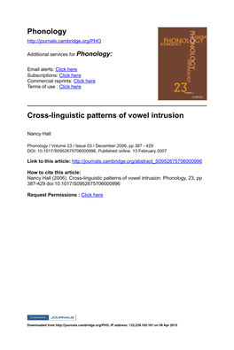 Cross-Linguistic Patterns of Vowel Intrusion