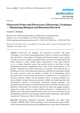 Fluorescent Probes and Fluorescence (Microscopy) Techniques — Illuminating Biological and Biomedical Research