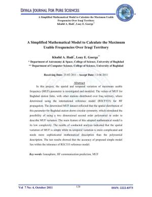 A Simplified Mathematical Model to Calculate the Maximum Usable Frequencies Over Iraqi Territory Khalid A