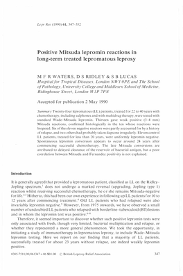 Positive Mitsuda Lepromin Reactions in Long-Term Treated Lepromatous Leprosy