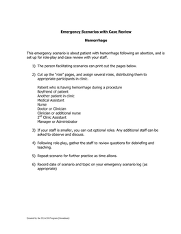 Emergency Scenarios with Case Review Hemorrhage This