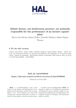 Abiotic Factors, Not Herbivorous Pressure, Are Primarily Responsible