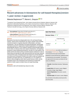 Recent Advances in Bioreactors for Cell-Based Therapies[Version 1; Peer