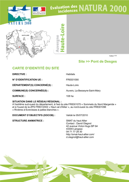Site &gt;&gt; Pont De Desges CARTE D'identité DU SITE