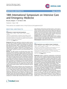18Th International Symposium on Intensive Care and Emergency Medicine Brussels, Belgium