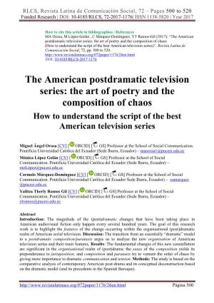 The American Postdramatic Television Series: the Art of Poetry and the Composition of Chaos (How to Understand the Script of the Best American Television Series)”
