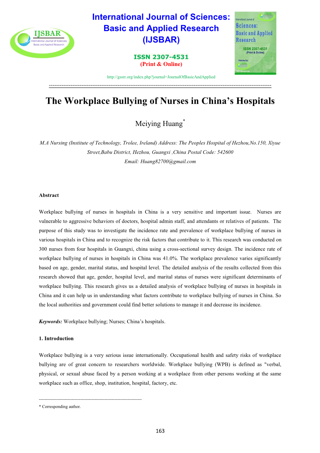 The Workplace Bullying of Nurses in China's Hospitals
