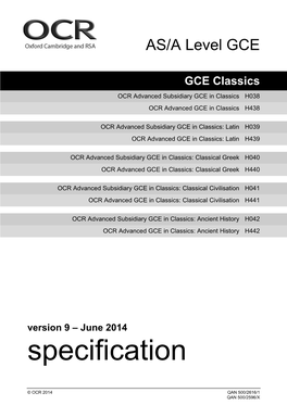Specification – OCR AS/A Level Classics