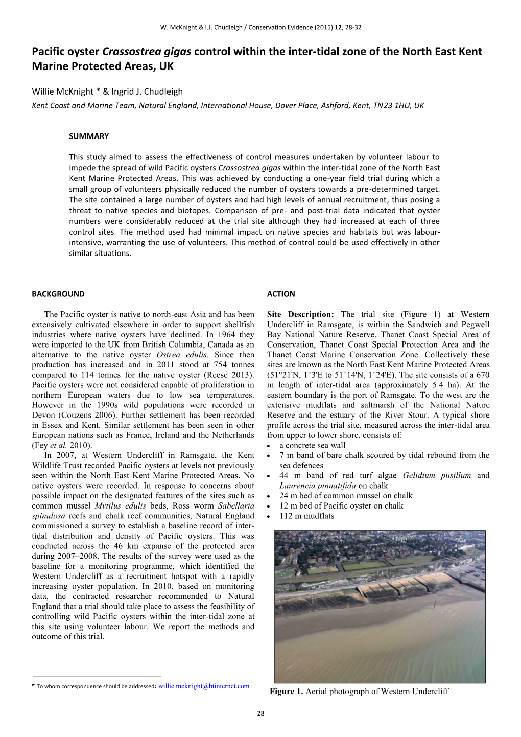 Pacific Oyster Crassostrea Gigas Control Within the Inter-Tidal Zone of the North East Kent Marine Protected Areas, UK