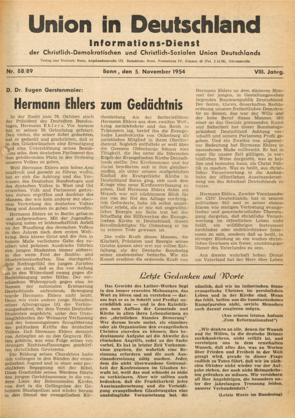 UID Jg. 8 1954 Nr. 88/89, Union in Deutschland