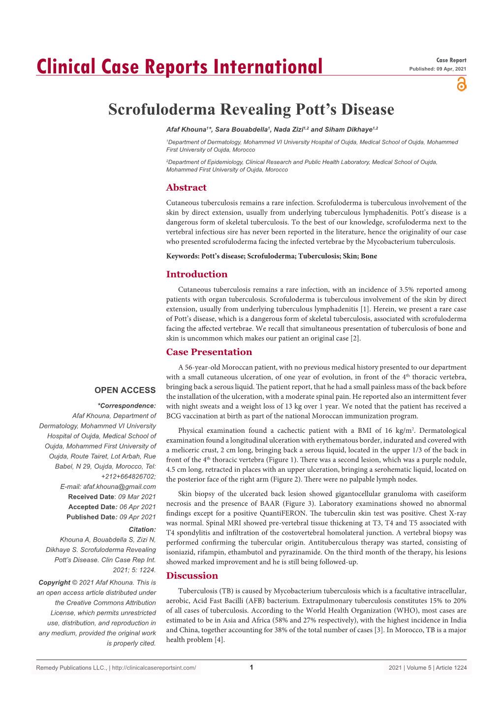 Scrofuloderma Revealing Pott's Disease