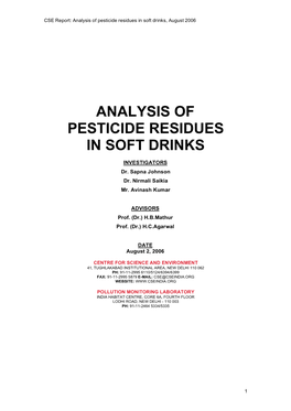 Analysis of Pesticide Residues in Soft Drinks, August 2006