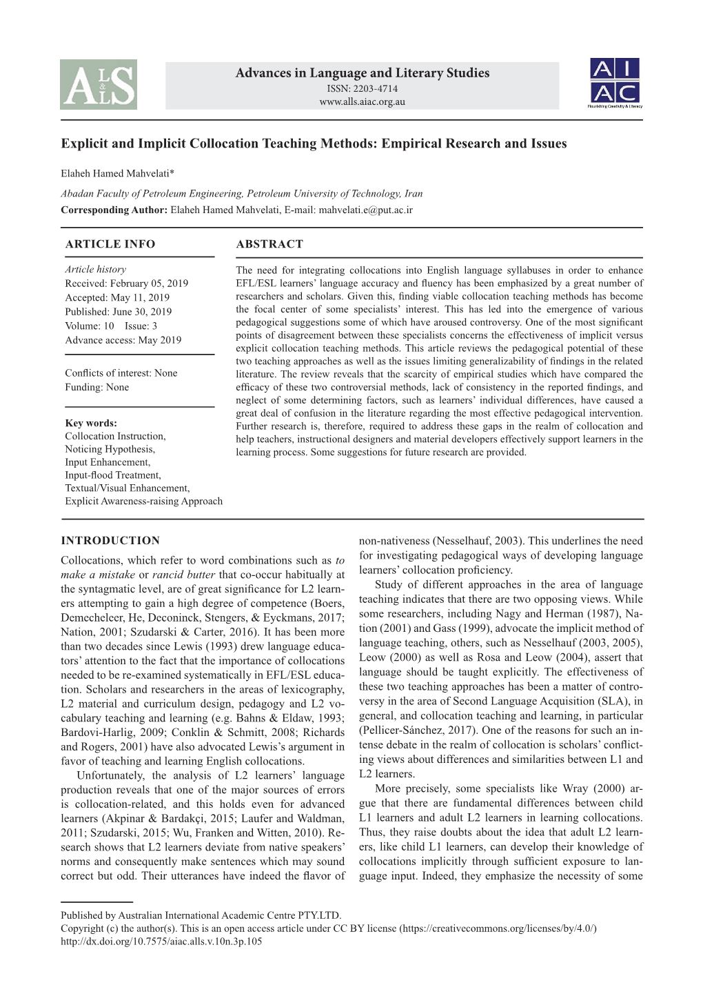 Explicit and Implicit Collocation Teaching Methods: Empirical Research and Issues