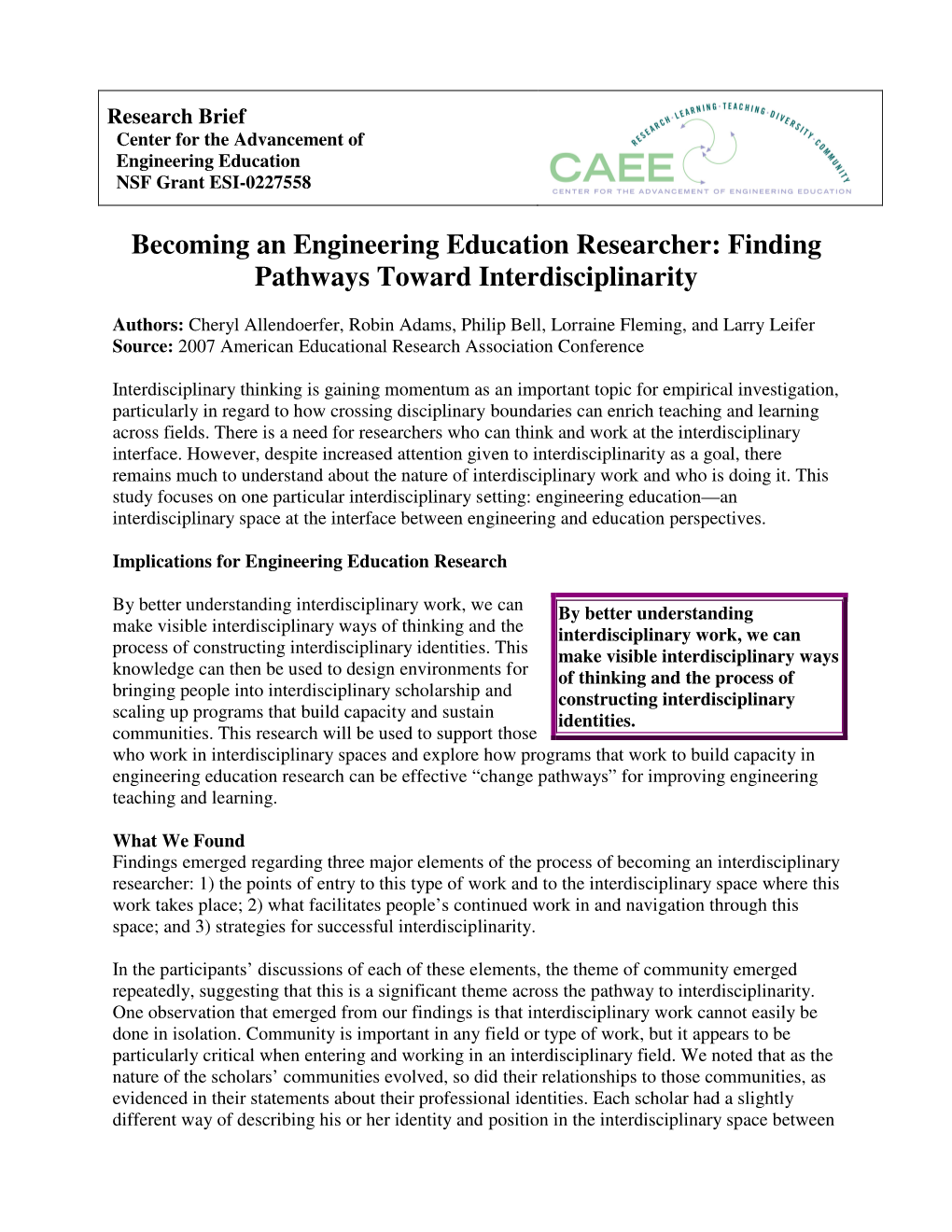 Becoming an Engineering Education Researcher: Finding Pathways Toward Interdisciplinarity