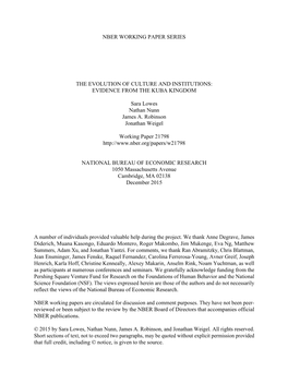 Nber Working Paper Series the Evolution of Culture