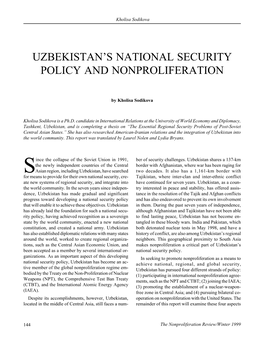 Npr 6.2: Uzbekistan's National Security Policy and Nonproliferation