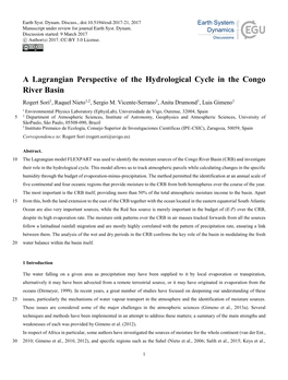 A Lagrangian Perspective of the Hydrological Cycle in the Congo River Basin Rogert Sorí1, Raquel Nieto1,2, Sergio M