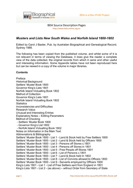 BDA Source Description Pages Musters and Lists New South Wales