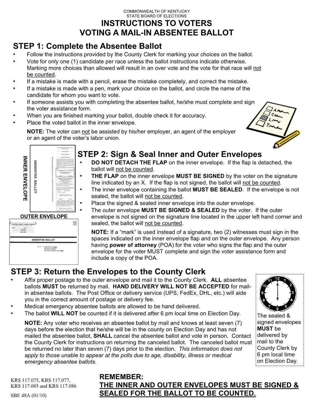 Instructions to Voters Voting a Mail-In Absentee Ballot