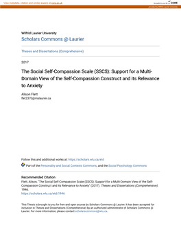 The Social Self-Compassion Scale (SSCS): Support for a Multi- Domain View of the Self-Compassion Construct and Its Relevance to Anxiety
