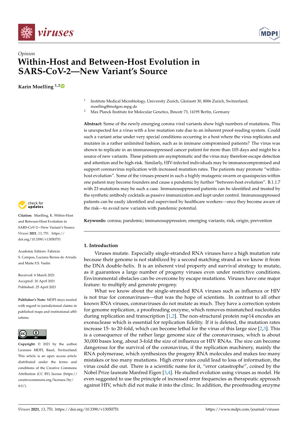 Within-Host and Between-Host Evolution in SARS-Cov-2—New Variant’S Source