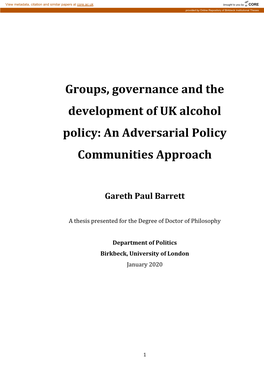 Groups, Governance and the Development of UK Alcohol Policy: an Adversarial Policy Communities Approach