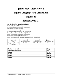 Joint School District No. 2 English Language Arts Curriculum English 11 Revised 2012-13