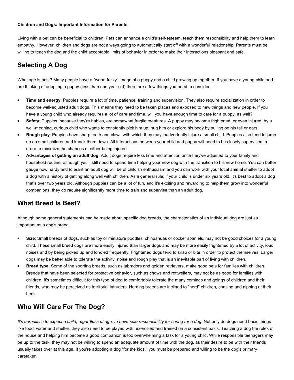 Children and Dogs: Important Information for Parents