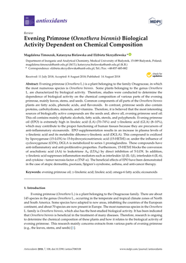 Evening Primrose (Oenothera Biennis) Biological Activity Dependent on Chemical Composition