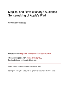 Magical and Revolutionary? Audience Sensemaking of Apple's Ipad