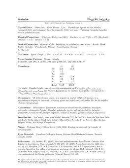 Sorbyite Pb19(Sb, As)20S49 C 2001-2005 Mineral Data Publishing, Version 1