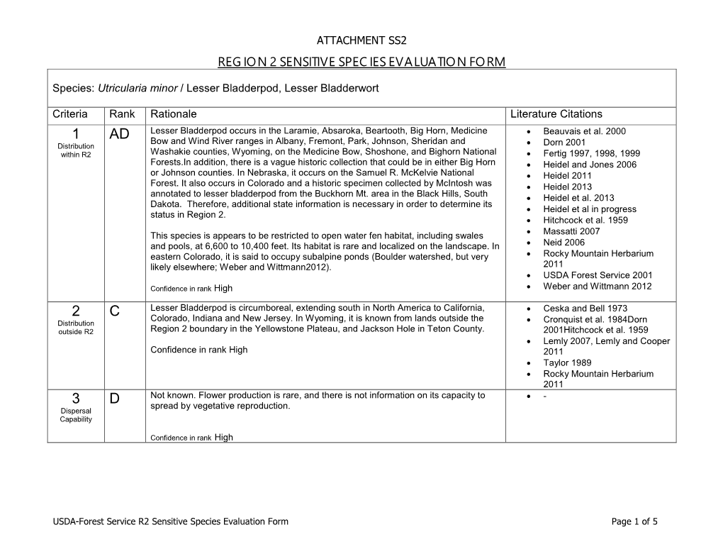 Region 2 Sensitive Species Evaluation Form