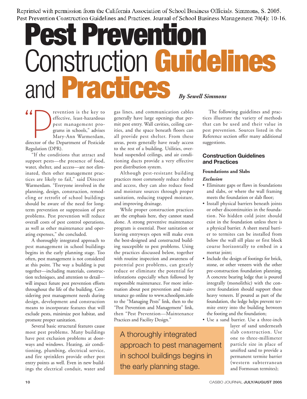 Pest Prevention Construction Guidelines and Practices