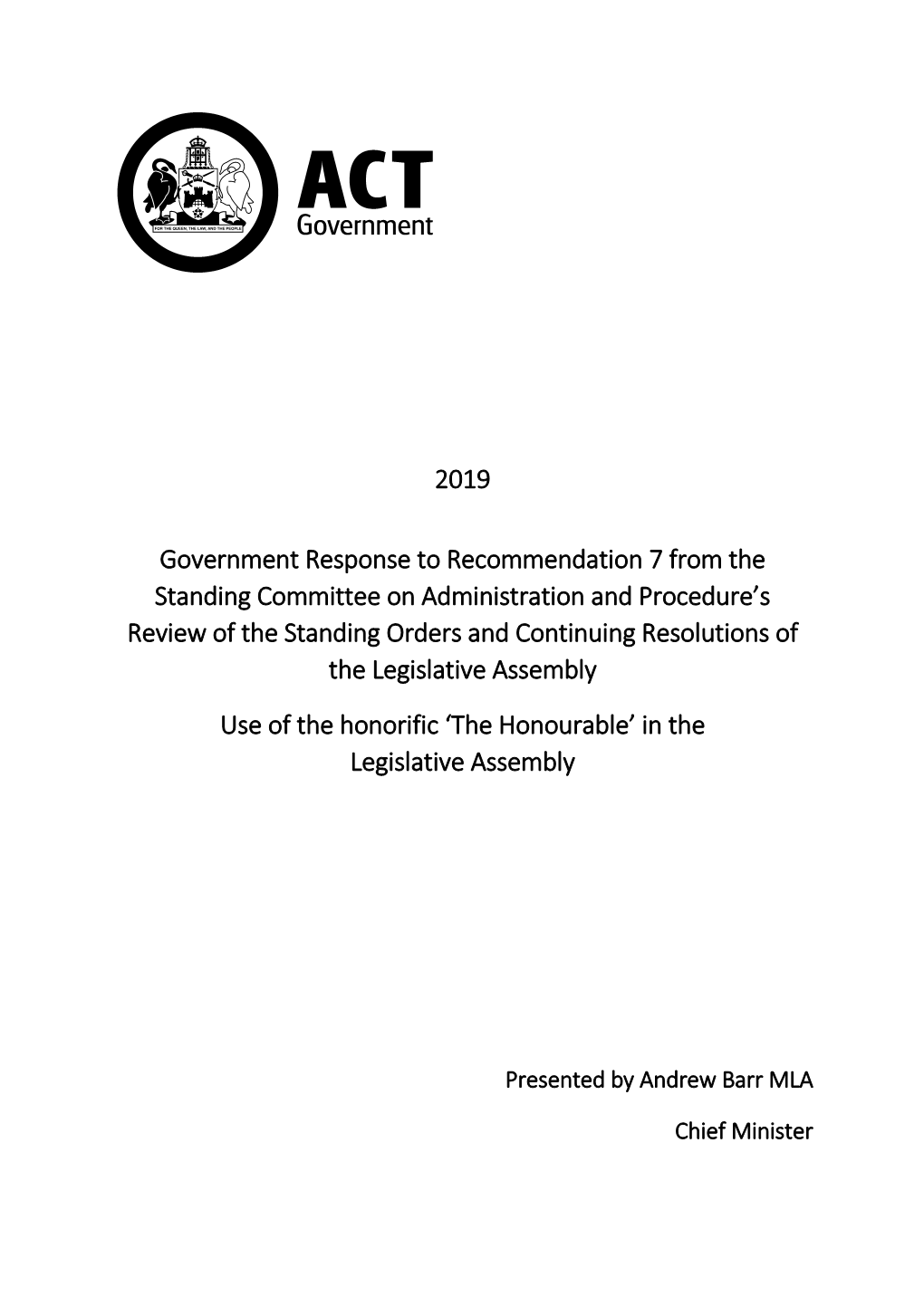 Government Response to Recommendation 7, Relating to The