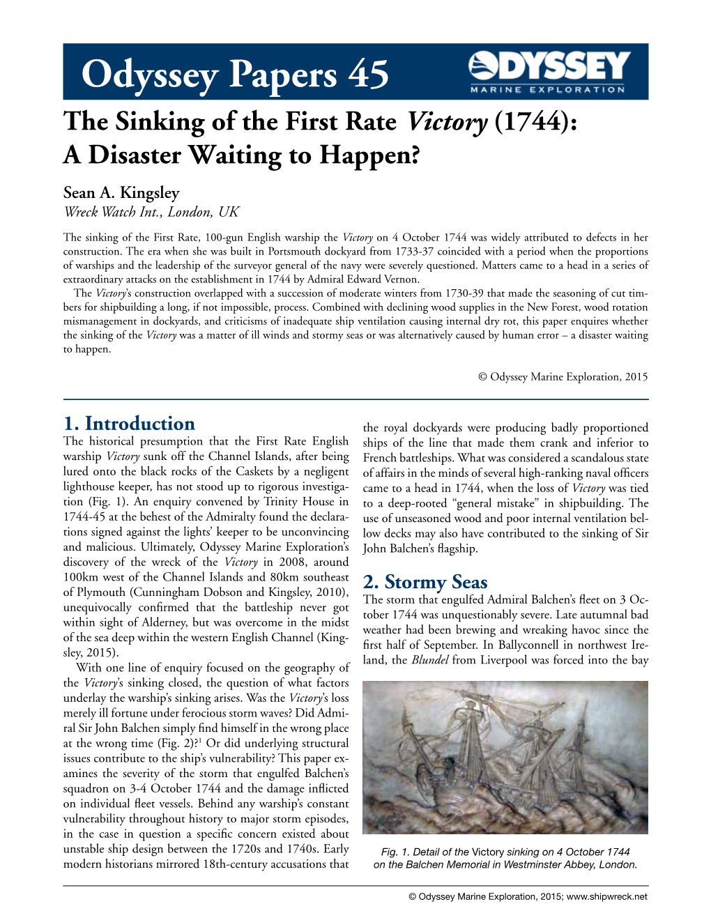 Odyssey Papers 45 the Sinking of the First Rate Victory (1744): a Disaster Waiting to Happen? Sean A