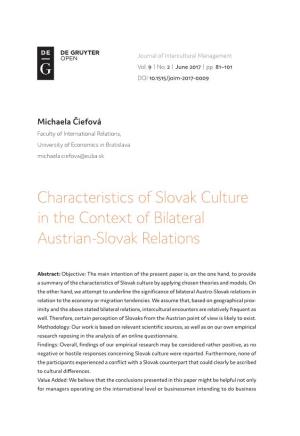 Characteristics of Slovak Culture in the Context of Bilateral Austrian-Slovak Relations