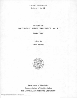 Papers in Southeast Asian Linguistics No. 8: Tonation