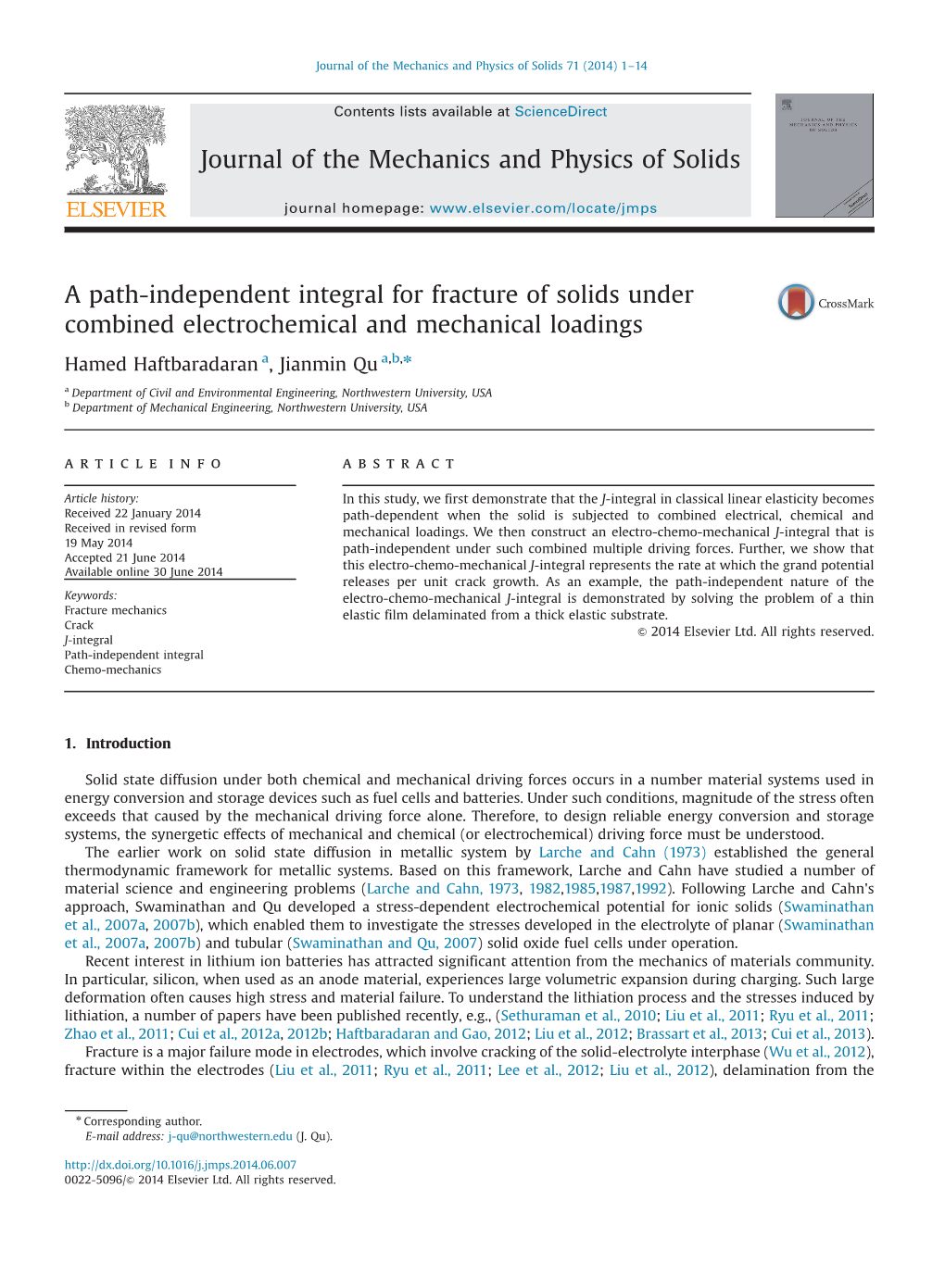 A Path-Independent Integral for Fracture of Solids Under Combined Electrochemical and Mechanical Loadings