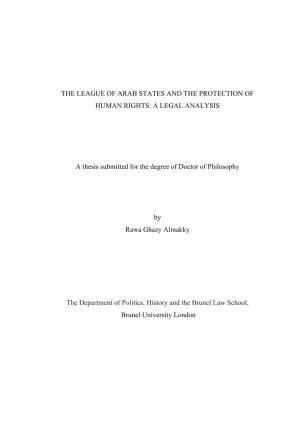 The League of Arab States and the Protection of Human Rights: a Legal Analysis