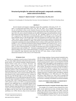 Structural Principles for Minerals and Inorganic Compounds Containing Anion-Centered Tetrahedra