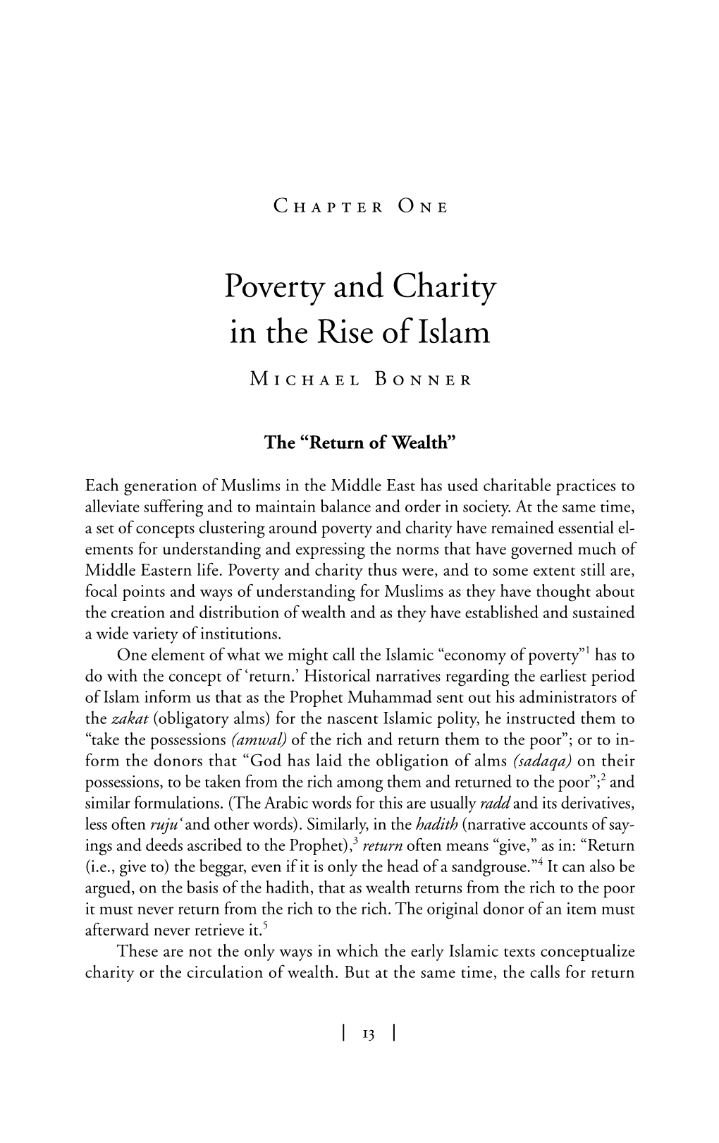 Poverty and Charity in the Rise of Islam Michael Bonner
