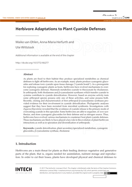 Herbivore Adaptations to Plant Cyanide Defenses