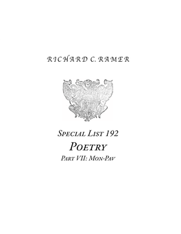Poetry Part VII: Mon-Pav 2 Richardrichard C